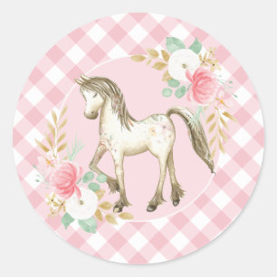 Pony floral and plaid Birthday Party stickers