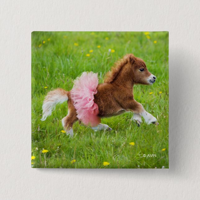Pony in Tutu 2 Inch Square Button (Front)