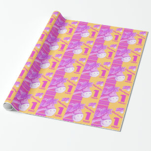 Pony kids 1st birthday stripe wrapping wrapping paper