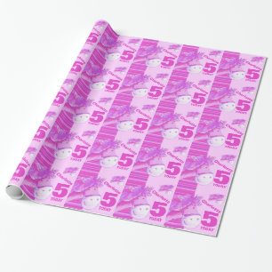 Pony kids 5th birthday stripe wrapping wrapping paper