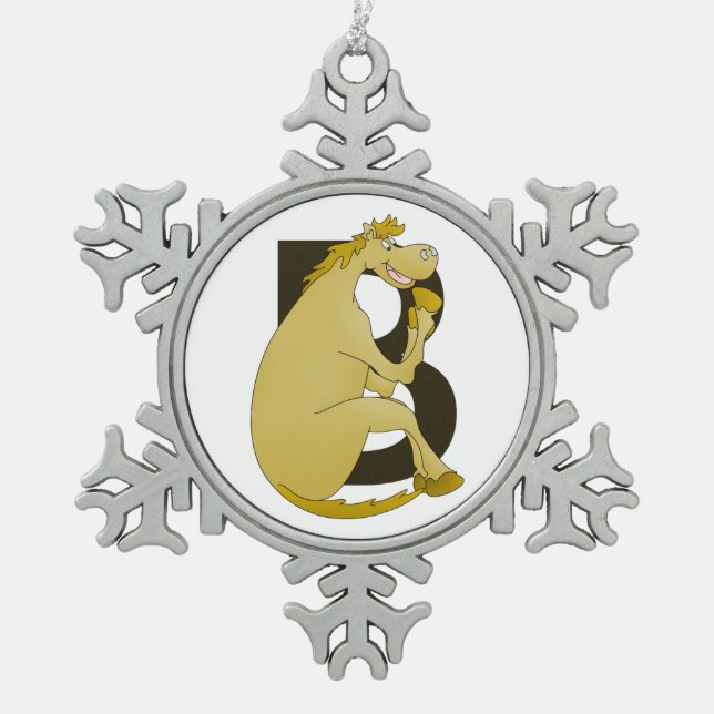 Pony Monogram Letter B Snowflake Pewter Christmas Ornament (Front)