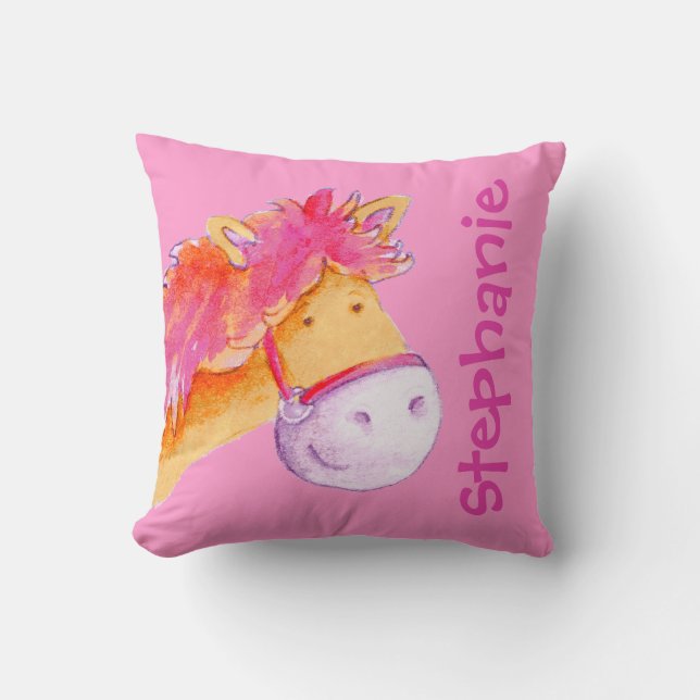 Pony name & birth newborn gift orange pink pillow (Front)