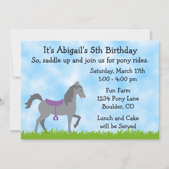 Pony Party Birthday Invitation for Girls (Front)