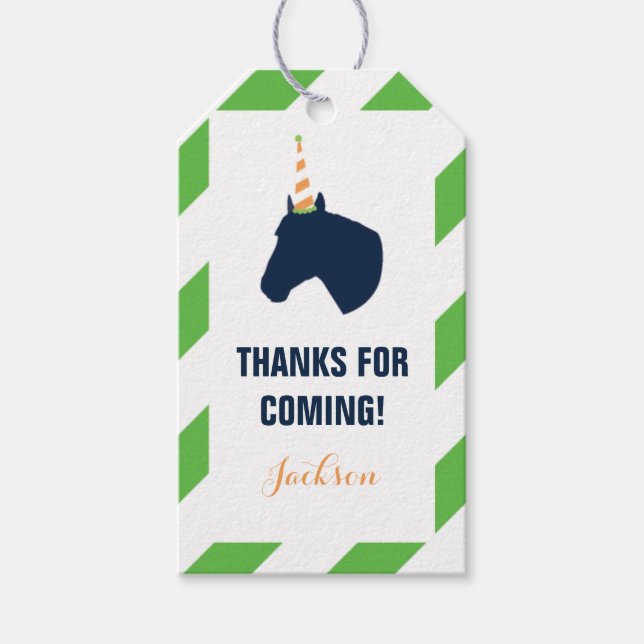 Pony Party Personalized Gift Tag Green (Front)
