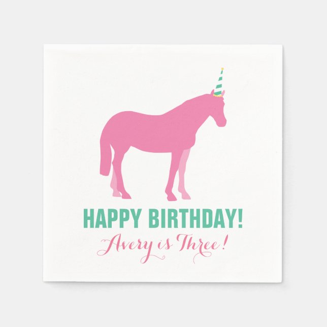 Pony Party Personalized Paper Napkin Pink (Front)