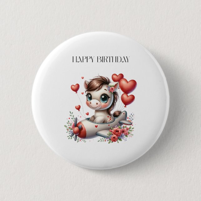 Pony Pilot Birthday 2 Inch Round Button (Front)
