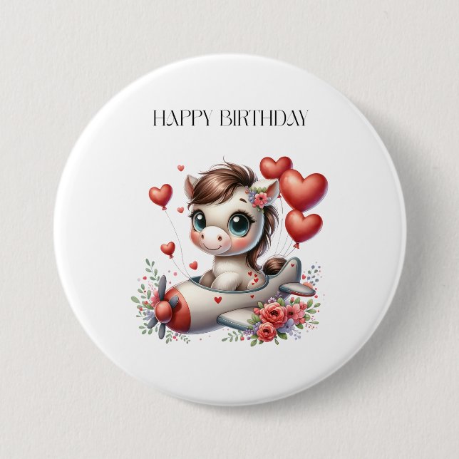 Pony Pilot Birthday 3 Inch Round Button (Front)
