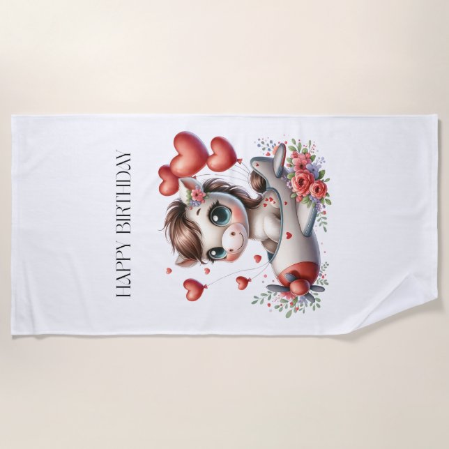 Pony Pilot Birthday Beach Towel (Front)