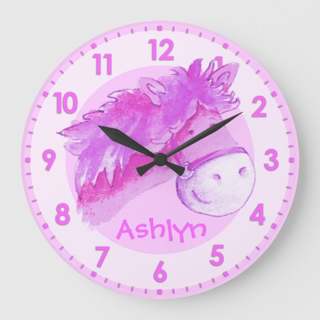 Pony pink girls room named wall clock (Front)