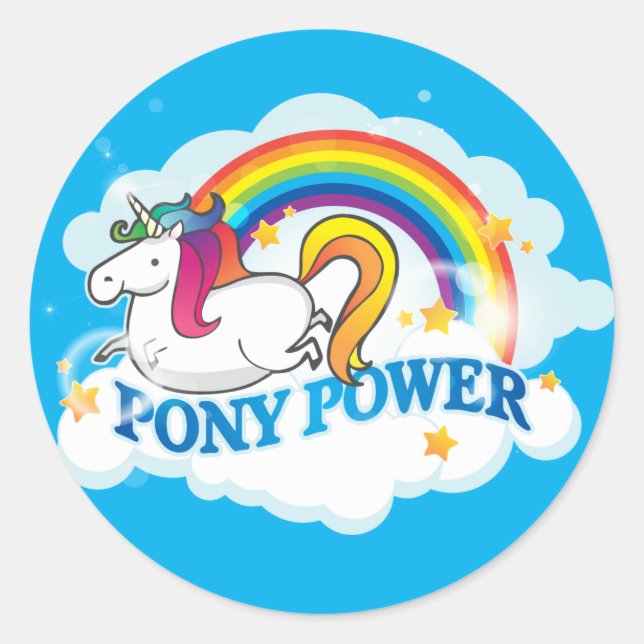 Pony Power Unicorn Classic Round Sticker (Front)