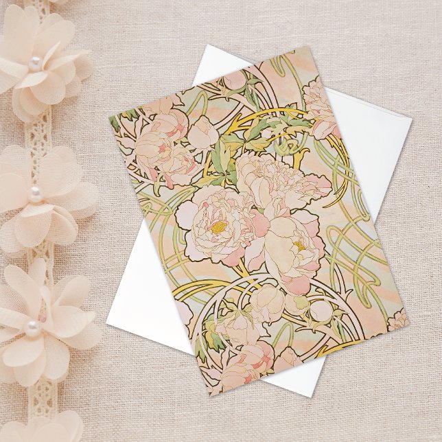Pony rose Floral Alphonse Mucha Carte Note (Créateur téléchargé)