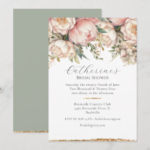 Pony rose Floral Green Bridal Douche Invitation