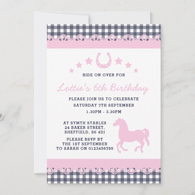Pony themed birthday party invitation (Front)