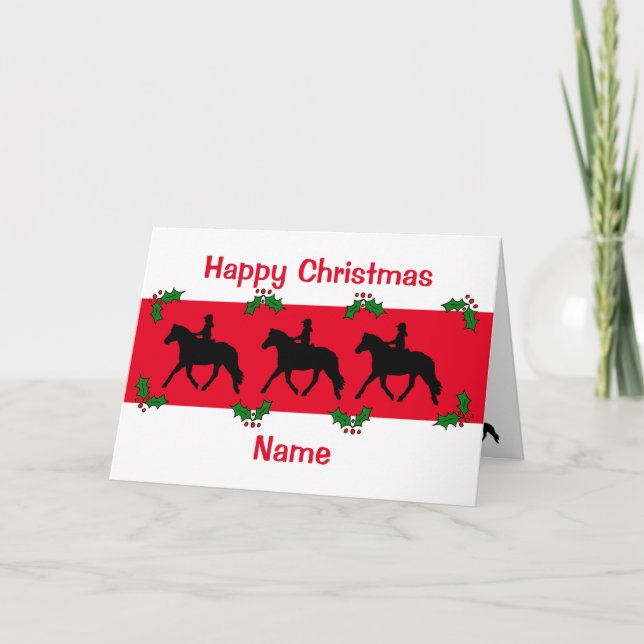 Pony Trotting Silhouette Happy Christmas Card (Front)