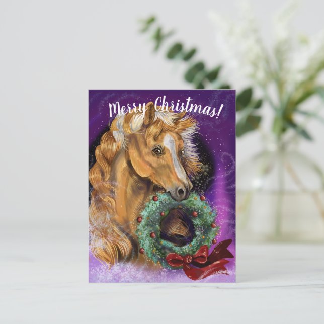 Pony with Christmas Wreath Postcard (Standing Front)
