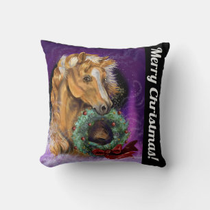 Pony with Christmas Wreath Throw Pillow