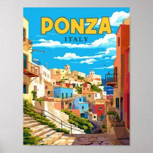 Ponza Italy vintage travel illustration Poster