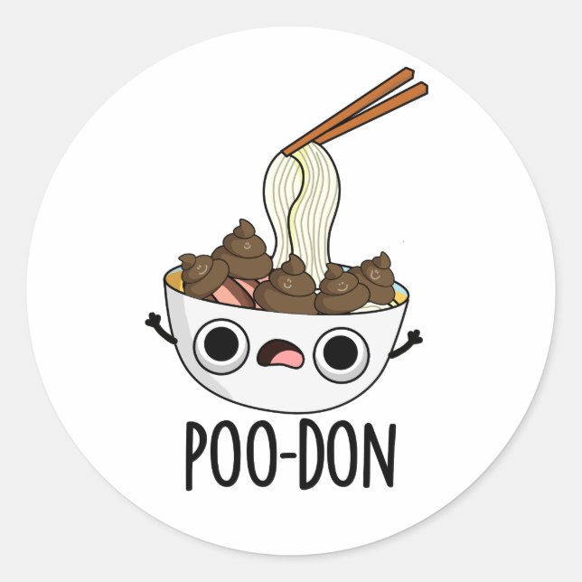 Poo-don Funny Udon Pun  Classic Round Sticker (Front)