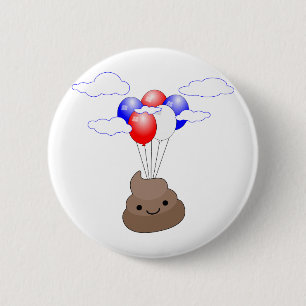 Poo Emoji Flying With Balloons 2 Inch Round Button