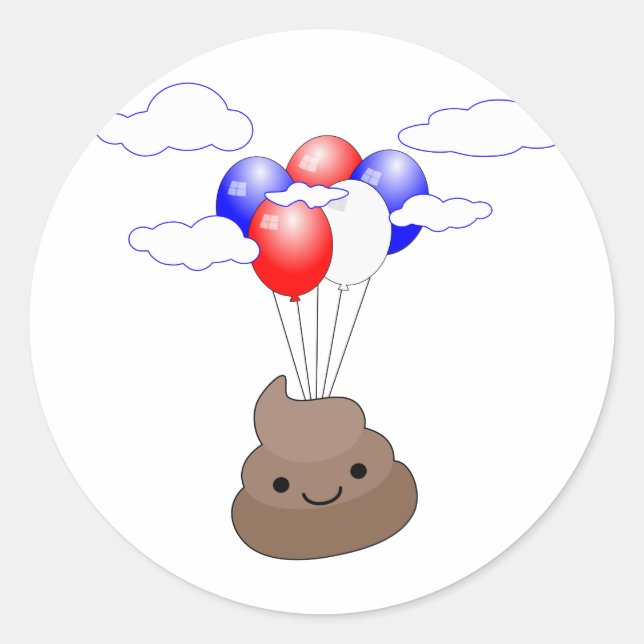Poo Emoji Flying With Balloons Classic Round Sticker (Front)
