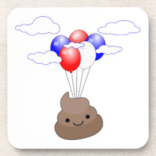 Poo Emoji Flying With Balloons Coaster