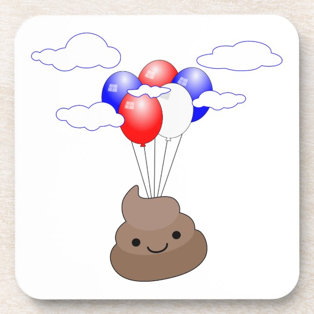 Poo Emoji Flying With Balloons Coaster (Front)