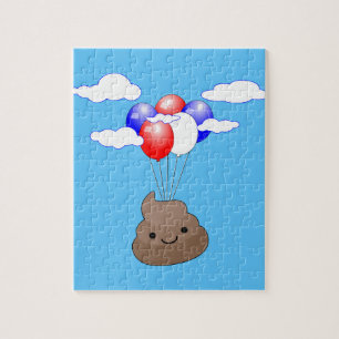 Poo Emoji Flying With Balloons In Blue Sky Jigsaw Puzzle