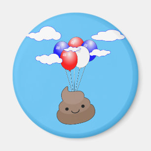 Poo Emoji Flying With Balloons In Blue Sky Magnet