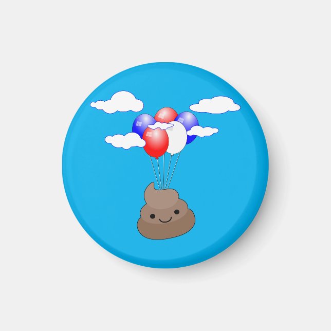 Poo Emoji Flying With Balloons In Blue Sky Magnet (Front)