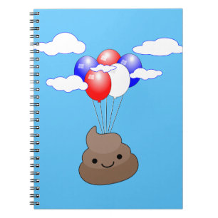 Poo Emoji Flying With Balloons In Blue Sky Notebook