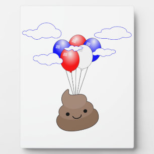 Poo Emoji Flying With Balloons Plaque