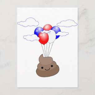 Poo Emoji Flying With Balloons Postcard