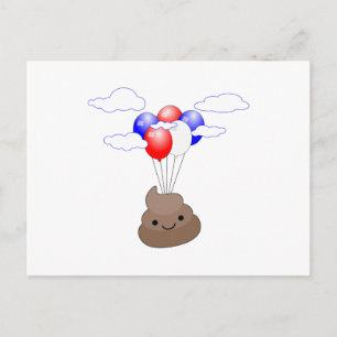 Poo Emoji Flying With Balloons Postcard