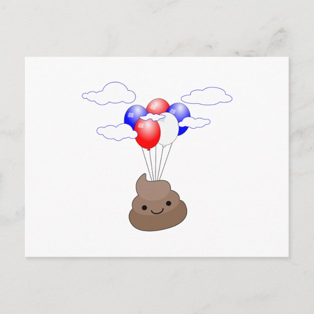 Poo Emoji Flying With Balloons Postcard (Front)