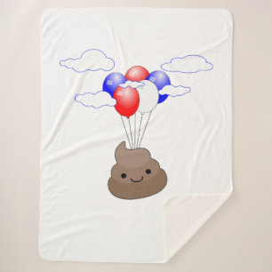 Poo Emoji Flying With Balloons Sherpa Blanket