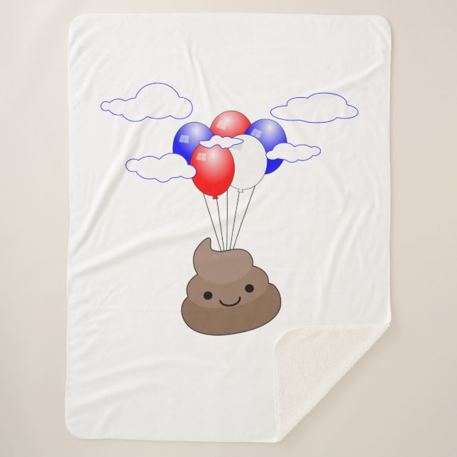 Poo Emoji Flying With Balloons Sherpa Blanket (Front)