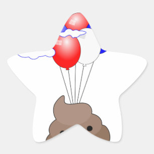 Poo Emoji Flying With Balloons Star Sticker