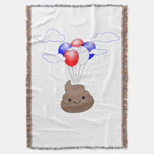 Poo Emoji Flying With Balloons Throw Blanket