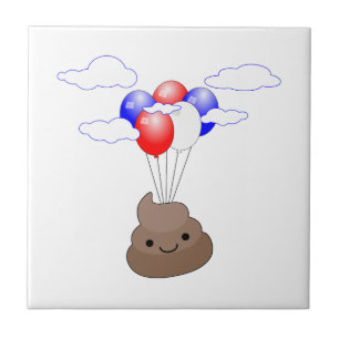 Poo Emoji Flying With Balloons Tile
