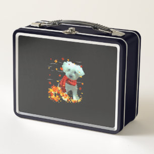 Poochon Fall Scarf - Dogs Autumn Leaves Metal Lunch Box