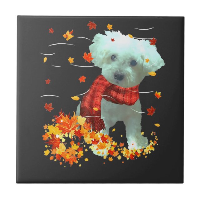 Poochon Fall Scarf - Dogs Autumn Leaves Tile (Front)