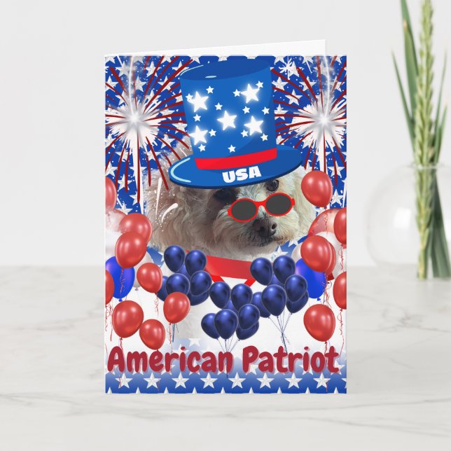 Poodle American Patriot Greeting Card (Front)