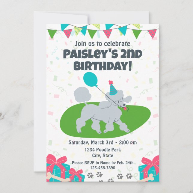 Poodle Anniversaire Invitation (Devant)