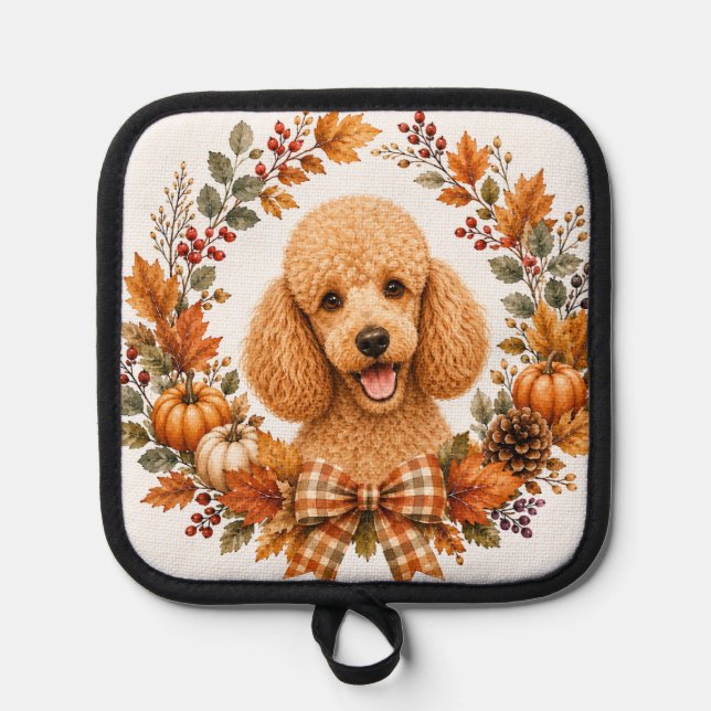 Poodle Autumn Wreath Pot Holder (Front)