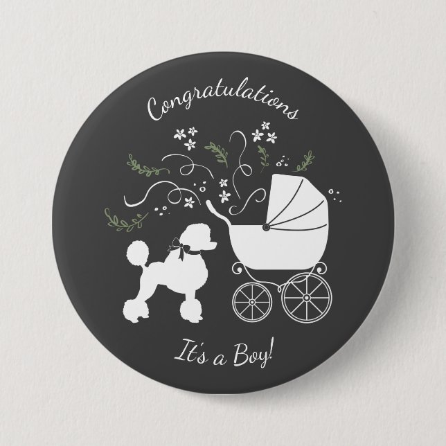 Poodle Baby Shower Puppy 3 Inch Round Button (Front)
