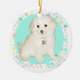Poodle / Bichon Mix Puppy Celebrates Life Ceramic Ornament