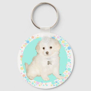 Poodle / Bichon Mix Puppy Celebrates Life Keychain