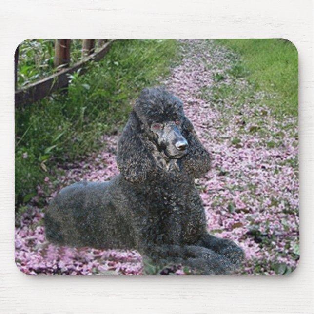 Poodle Black Mousepad Purple Flowers (Front)