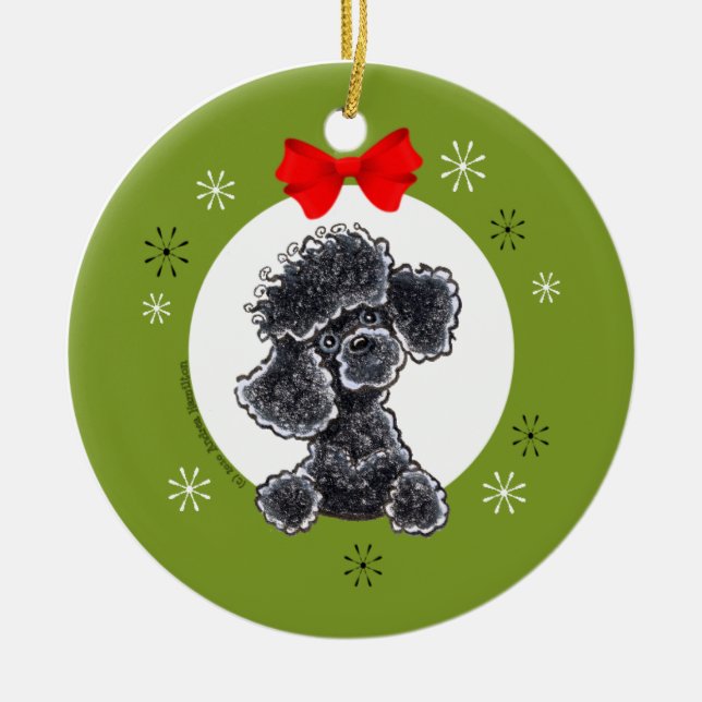Poodle Black Toy Christmas Personalized Ceramic Ornament (Front)