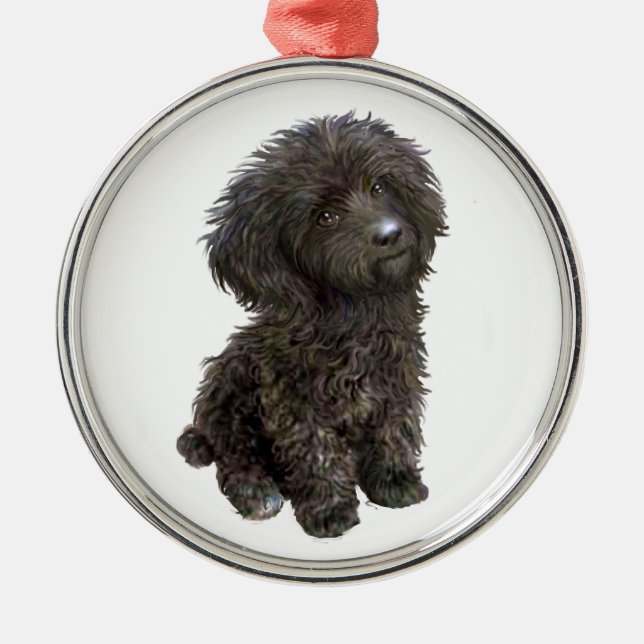 Poodle - black toy pup metal ornament (Front)